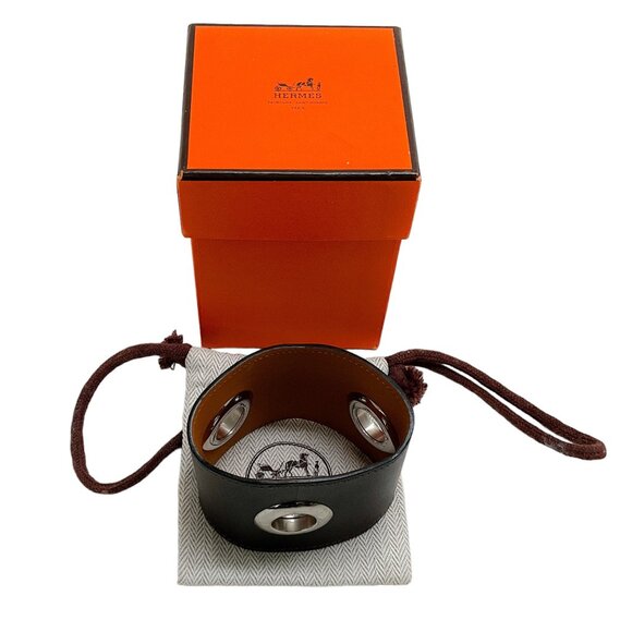 Hermes Brown Leather Grommet Cuff Bracelet - Picture 5 of 6